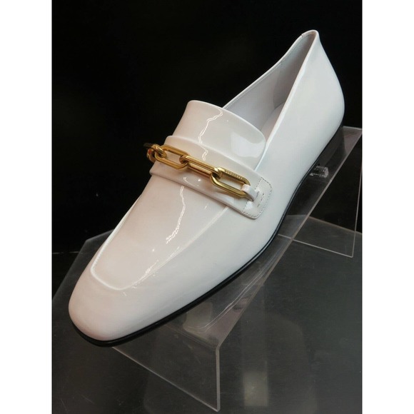 NIB BURBERRY CHILLCOT WHITE PATENT LEATHER GOLD CHAIN LOGO FLATS LOAFERS 40.5 - Picture 5 of 12